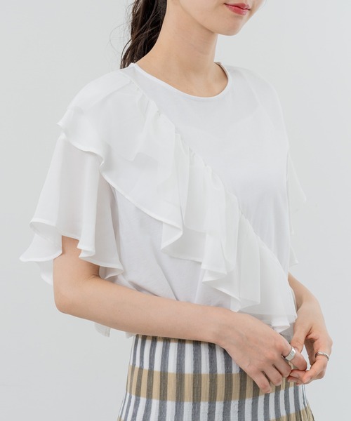 ANNA LUNA(アンナルナ)の「【ANNA LUNA】甘すぎない 大人 の フリル Tシャツ(Tシャツ/カットソー・レディース・ブラック/オフホワイト・MEDIUM)」の12枚目の写真