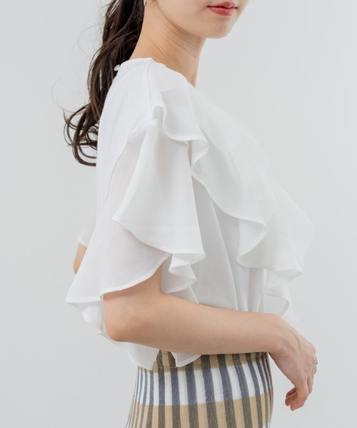 ANNA LUNA(アンナルナ)の「【ANNA LUNA】甘すぎない 大人 の フリル Tシャツ(Tシャツ/カットソー・レディース・ブラック/オフホワイト・MEDIUM)」の16枚目の写真