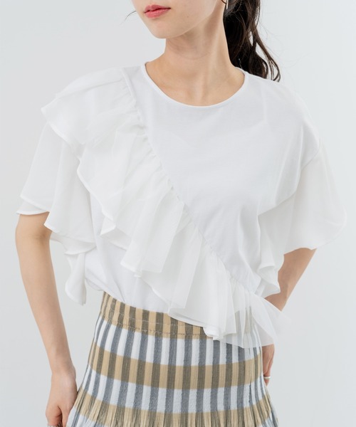 ANNA LUNA(アンナルナ)の「【ANNA LUNA】甘すぎない 大人 の フリル Tシャツ(Tシャツ/カットソー・レディース・ブラック/オフホワイト・MEDIUM)」の3枚目の写真