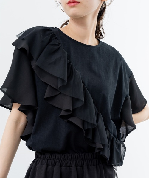 ANNA LUNA(アンナルナ)の「【ANNA LUNA】甘すぎない 大人 の フリル Tシャツ(Tシャツ/カットソー・レディース・ブラック/オフホワイト・MEDIUM)」の19枚目の写真