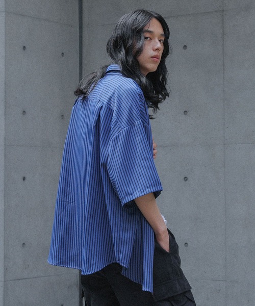 MDR(エムディアール)の「マルチストライプ柄レギュラーカラー半袖シャツ(シャツ/ブラウス・メンズ・ブルー/オフホワイト/グレー・L/M)」の20枚目の写真