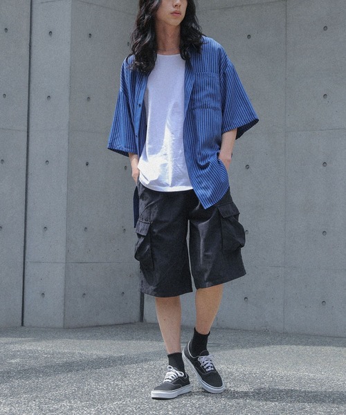 MDR(エムディアール)の「マルチストライプ柄レギュラーカラー半袖シャツ(シャツ/ブラウス・メンズ・ブルー/オフホワイト/グレー・L/M)」の22枚目の写真