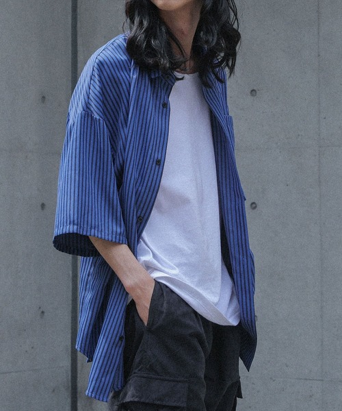 MDR(エムディアール)の「マルチストライプ柄レギュラーカラー半袖シャツ(シャツ/ブラウス・メンズ・ブルー/オフホワイト/グレー・L/M)」の17枚目の写真