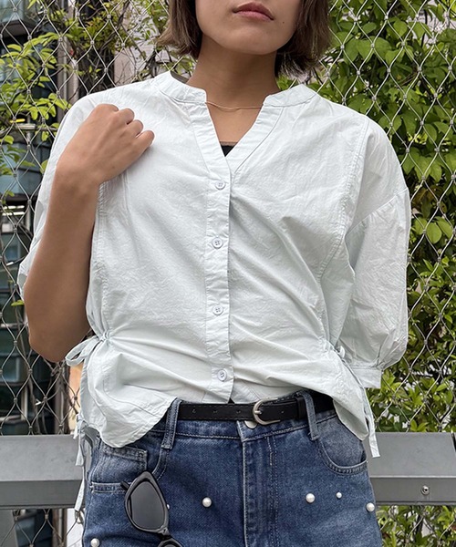 aimoha(アイモハ)の「サイドリボン付き ノーカラーショートブラウス (SS)(シャツ/ブラウス・レディース・ホワイト/ライトベージュ/ブルー・FREE)」の8枚目の写真