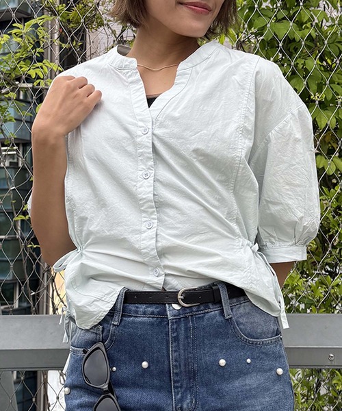 aimoha(アイモハ)の「サイドリボン付き ノーカラーショートブラウス (SS)(シャツ/ブラウス・レディース・ホワイト/ライトベージュ/ブルー・FREE)」の10枚目の写真