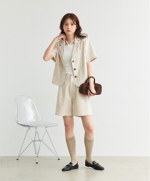 ad thie(アドティエ)の「リネンライク タックハーフパンツ(その他パンツ・レディース・ベージュ/ダークブラウン/ブラック/ナチュラル・FREE)」の8枚目の写真