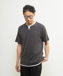 リンクスストライプキーネックフェイクレイヤードTシャツ