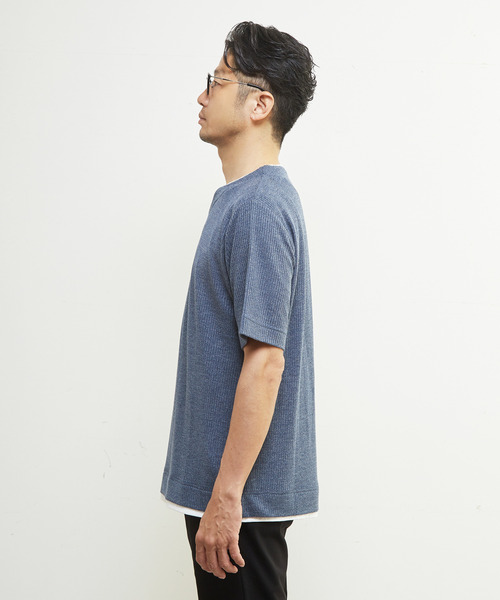 MEN'S MELROSE（メンズメルローズ）の「リンクスストライプキーネックフェイクレイヤードTシャツ（Tシャツ/カットソー・メンズ・ネイビー/チャコールグレー/ライトグレー・4/3/2）」の5枚目の写真