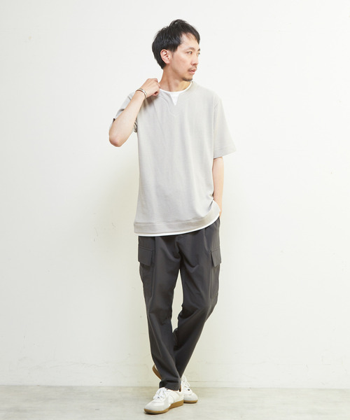 MEN'S MELROSE（メンズメルローズ）の「リンクスストライプキーネックフェイクレイヤードTシャツ（Tシャツ/カットソー・メンズ・ネイビー/チャコールグレー/ライトグレー・4/3/2）」の13枚目の写真