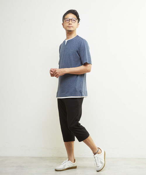 MEN'S MELROSE（メンズメルローズ）の「リンクスストライプキーネックフェイクレイヤードTシャツ（Tシャツ/カットソー・メンズ・ネイビー/チャコールグレー/ライトグレー・4/3/2）」の18枚目の写真