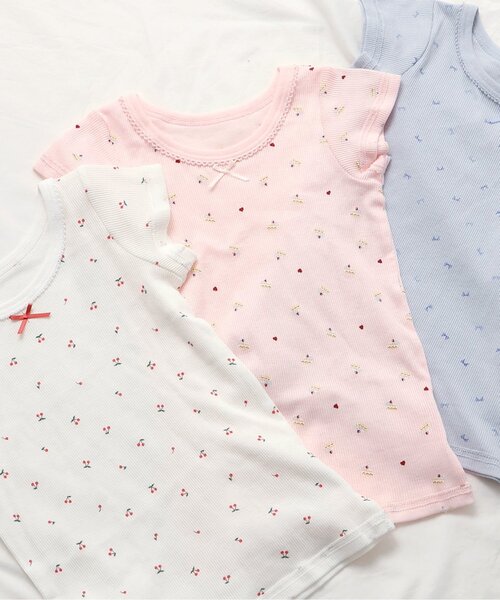 apres les cours（アプレレクール）の「GIRLSリブ半袖肌着（インナーウェア/肌着・キッズ・オフホワイト/サックスブルー/ピンク・80/90/100/110/120/130）」の3枚目の写真