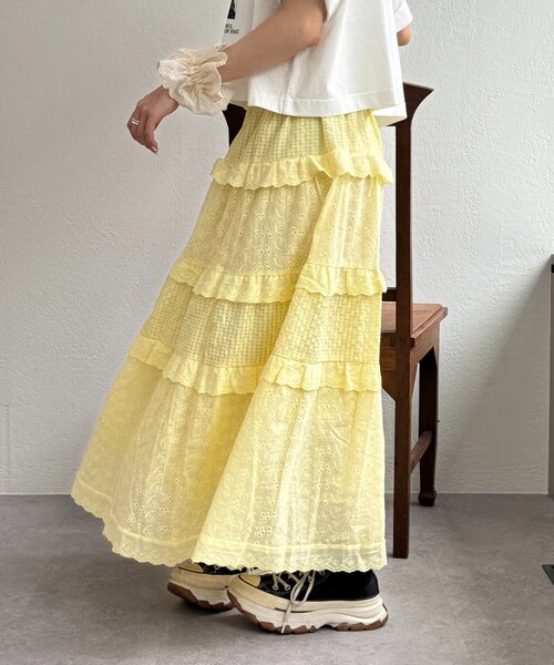 w closet（ダブルクローゼット）の「シアーチェックティアードスカート