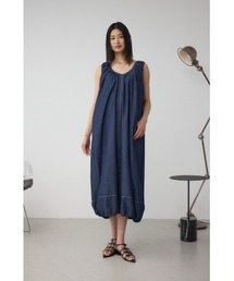【身長/骨格別着用画像あり】前後2WAYバルーンギャザーワンピース　夏服　春服　秋服　ノースリーブ　デニム