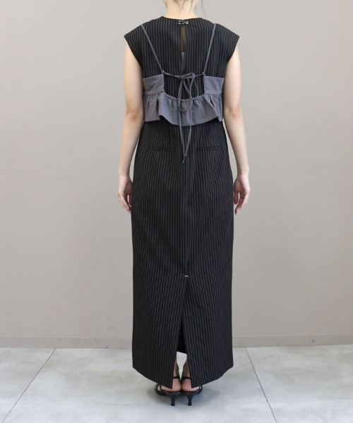 セール】【ANDRESD】pinstripe sleeveless bustier dress［ピン