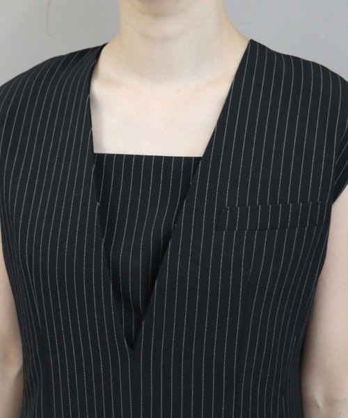 DONOBAN（ドノバン）の「【ANDRESD】pinstripe sleeveless bustier dress［ピンストライプスリーブレスビスチェドレス］（セットアップ・レディース・ブラック/ベージュ/グレー・L/M/S）」の9枚目の写真
