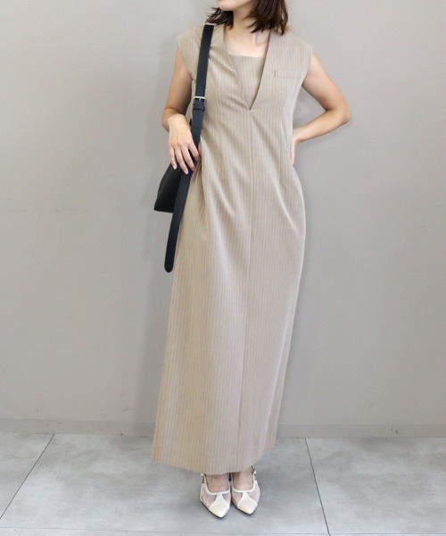 スーツ・フォーマル・ドレス ANDRESED pinstripe sleeveless bustier セール】ピンストライプスリーブレスビスチェドレス / pinstripe