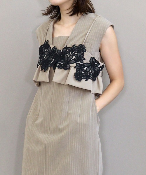 セール】【ANDRESD】pinstripe sleeveless bustier dress［ピン