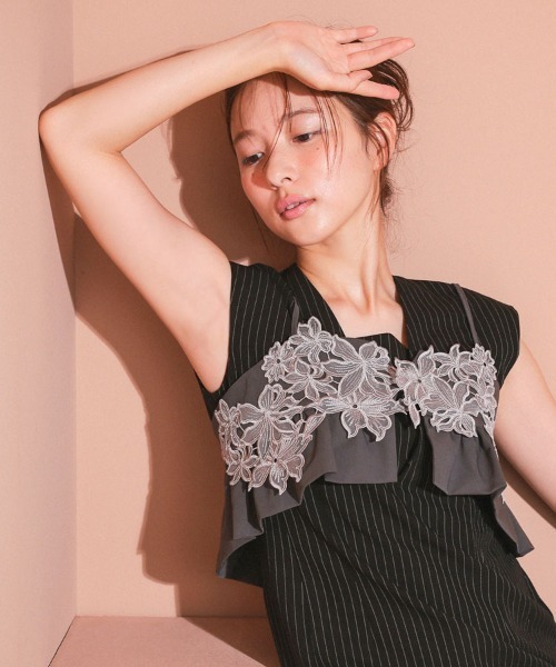 ANDRESD】pinstripe sleeveless bustier dress［ピンストライプ