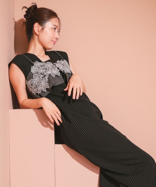 ANDRESD】pinstripe sleeveless bustier dress［ピンストライプ