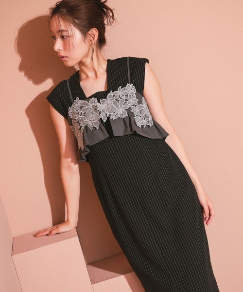 セール】【ANDRESD】pinstripe sleeveless bustier dress［ピン