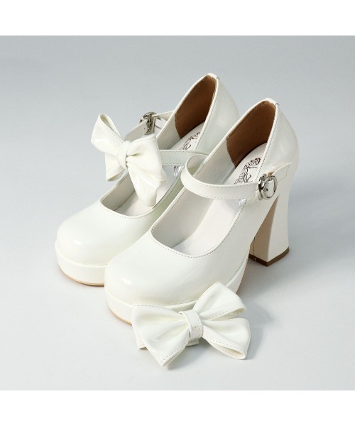 LOVEHUNTER(ラブハンター)の「LOVE HUNTER / 厚底チャンキーヒール 2WAY リボンパンプス(1691)(パンプス・レディース・ホワイト/ブラック・S/M/L/LL)」の10枚目の写真