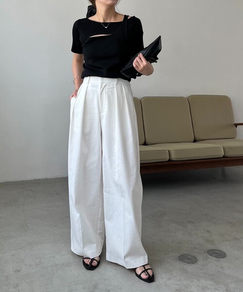 CAPRICIEUX LE'MAGE(カプリシューレマージュ)の「【選べる4サイズ展開】2タックコットンパンツ(その他パンツ・レディース・ホワイト/ブラック・38/PS/TM/36)」の14枚目の写真