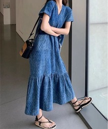 Vネック」に該当するワンピース（ブルー・ネイビー/青色系