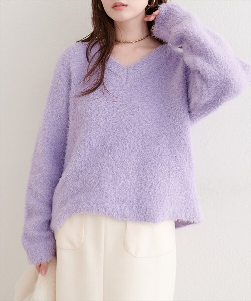 セール】Vネックシャギーニットプルオーバー（ニット/セーター