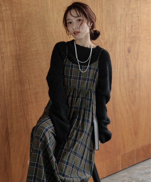 yukiemon刺繍ポケット付きチェック柄キャミワンピース yukiemon刺繍ポケット付きチェック柄キャミワンピース 【公式通販】