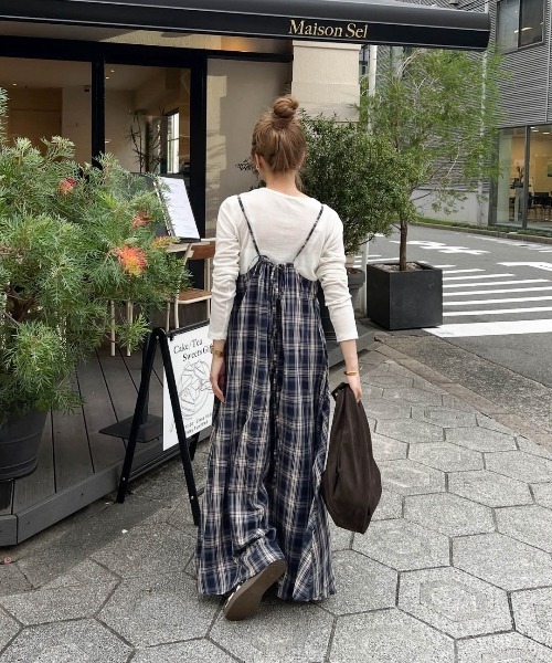 SUGAR BISKET（シュガービスケット）の「チェック柄キャミソールワンピース（ワンピース・レディース・ブルー/ブラック/グリーン/オレンジ/ベージュ・フリー）」の22枚目の写真