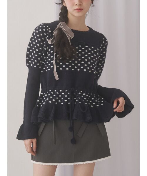 merry jenny(メリージェニー)の「フリルペプラムニットトップス(ニット/セーター・レディース・ネイビー/グレー/オフホワイト・FREE)」の1枚目の写真