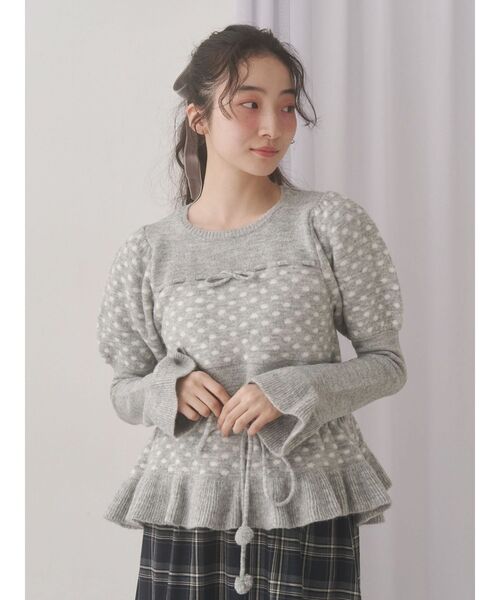 merry jenny(メリージェニー)の「フリルペプラムニットトップス(ニット/セーター・レディース・ネイビー/グレー/オフホワイト・FREE)」の5枚目の写真