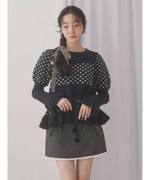 merry jenny(メリージェニー)の「フリルペプラムニットトップス(ニット/セーター・レディース・ネイビー/グレー/オフホワイト・FREE)」の14枚目の写真