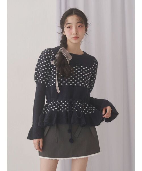 merry jenny(メリージェニー)の「フリルペプラムニットトップス(ニット/セーター・レディース・ネイビー/グレー/オフホワイト・FREE)」の15枚目の写真