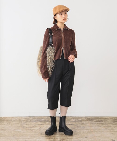 Ray BEAMS（レイビームス）の「シャギー ジップ カーディガン [手洗い可]（カーディガン/ボレロ・レディース・ダークブラウン/ブラック・ONE SIZE）」の8枚目の写真