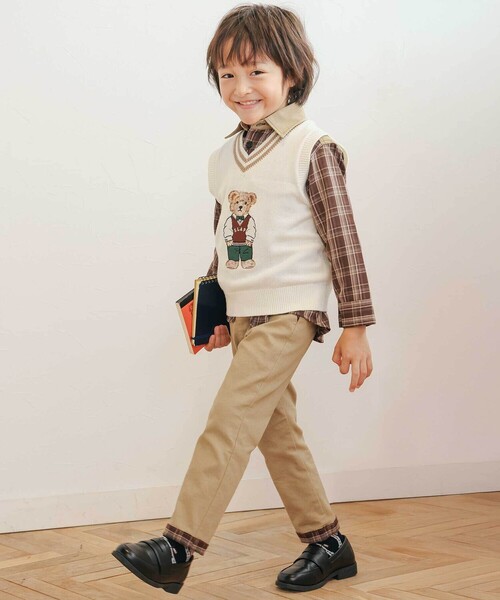 SLAP SLIP（スラップスリップ）の「【お揃い】ツイルチェックリバーシブルパンツ(80~130cm)（デニムパンツ・キッズ・ネイビー/ベージュ・100cm/110cm/90cm/80ｃｍ/120cm/130cm）」の7枚目の写真