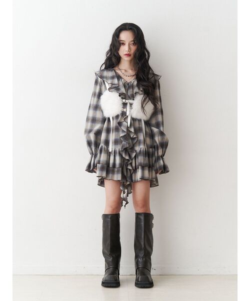 jouetie（ジュエティ）の「ラッフルフリルネルチュニックシャツワンピース（ワンピース・レディース・ブラック/ブラウン・MEDIUM）」の15枚目の写真