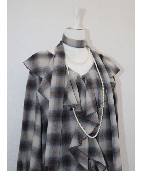 jouetie（ジュエティ）の「ラッフルフリルネルチュニックシャツワンピース（ワンピース・レディース・ブラック/ブラウン・MEDIUM）」の6枚目の写真