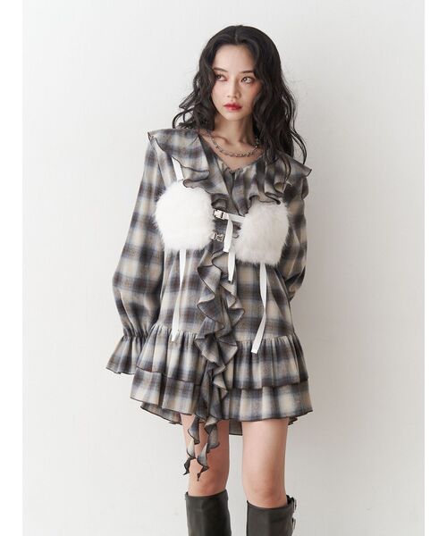 jouetie（ジュエティ）の「ラッフルフリルネルチュニックシャツワンピース（ワンピース・レディース・ブラック/ブラウン・MEDIUM）」の16枚目の写真