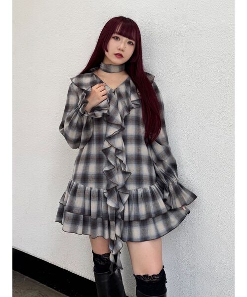 jouetie（ジュエティ）の「ラッフルフリルネルチュニックシャツワンピース（ワンピース・レディース・ブラック/ブラウン・MEDIUM）」の12枚目の写真