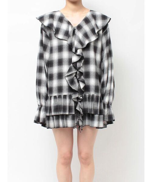 jouetie（ジュエティ）の「ラッフルフリルネルチュニックシャツワンピース（ワンピース・レディース・ブラック/ブラウン・MEDIUM）」の4枚目の写真