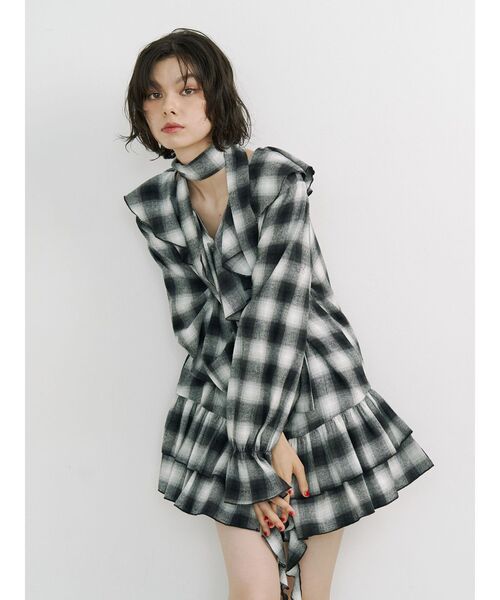 jouetie（ジュエティ）の「ラッフルフリルネルチュニックシャツワンピース（ワンピース・レディース・ブラック/ブラウン・MEDIUM）」の3枚目の写真