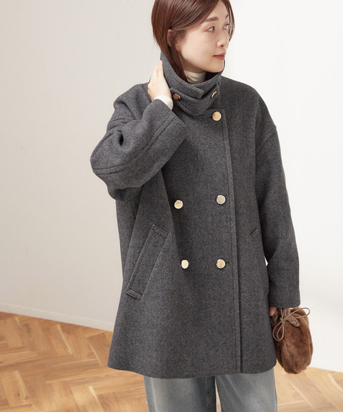 追加》SUPER120/MANTECOステンカラーショートコート（ステンカラー