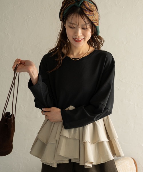Muffiny(マフィニー)の「ボリュームフリルペプラムトップス(Tシャツ/カットソー・レディース・ブラック/ブラック系その他/ダークグレー・FREE)」の3枚目の写真