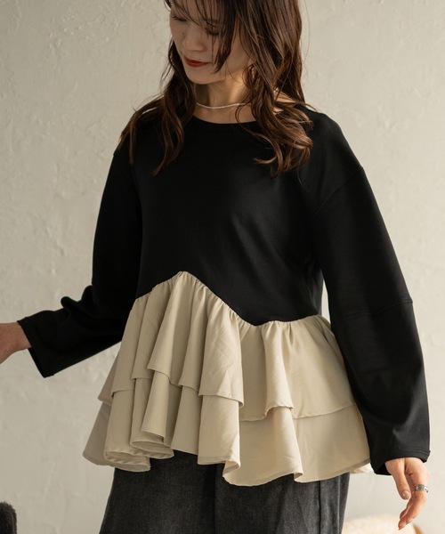 Muffiny(マフィニー)の「ボリュームフリルペプラムトップス(Tシャツ/カットソー・レディース・ブラック/ブラック系その他/ダークグレー・FREE)」の10枚目の写真