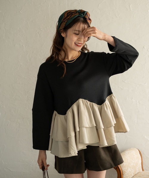 Muffiny(マフィニー)の「ボリュームフリルペプラムトップス(Tシャツ/カットソー・レディース・ブラック/ブラック系その他/ダークグレー・FREE)」の12枚目の写真