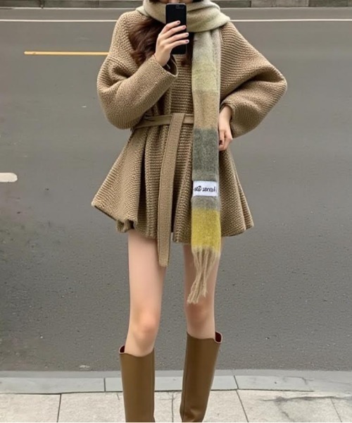 cammie(キャミー)の「ウエストリボン付きカーディガン(カーディガン/ボレロ・レディース・モカ/ブラック・F)」の9枚目の写真
