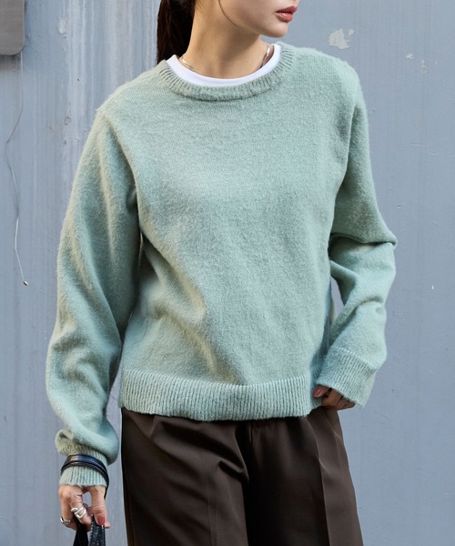 セール】2WAYクルーネックモヘアタッチニットカーディガン