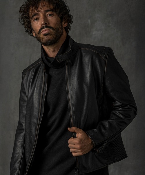 C DIEM（カルペディエム）の「C DIEM(カルペディエム)ティーコア ダブルスタンドカラー シングルライダースジャケット（ライダースジャケット・メンズ・ブラック・XL/L/M）」の2枚目の写真