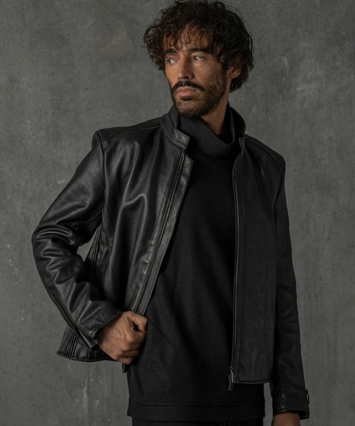 C DIEM（カルペディエム）の「C DIEM(カルペディエム)ティーコア ダブルスタンドカラー シングルライダースジャケット（ライダースジャケット・メンズ・ブラック・XL/L/M）」の4枚目の写真